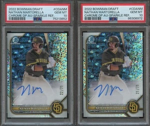 PSA 10 2022 1st BOWMAN DRAFT CHROME SPARKLE REFRACTOR AUTO NATHAN MARTORELLA /71 - Picture 1 of 2