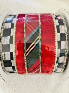 MACKENZIE CHILDS Tartan Regal 4" X 5 Yards Ribbon - NEW. Wired Roll - Picture 1 of 5