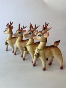 Vtg MCM 1950s Reindeer Rudolph Plastic Christmas 4” Tall Hong Kong Bells Chain - Picture 1 of 16