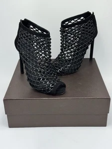 Gucci Sand Pelle S. Cuoio Kid Scamosciato Kid Nero Heels web Size 38 w/ Receipt - Picture 1 of 22