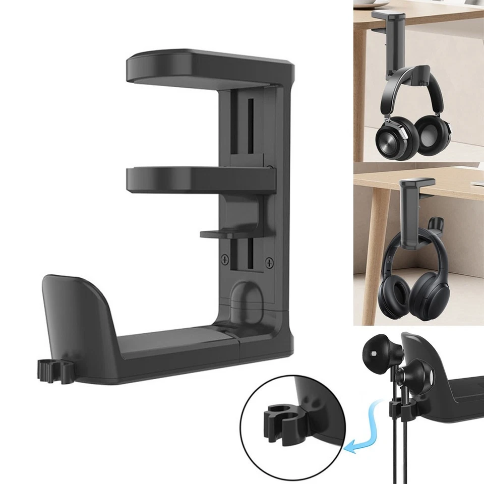 Soporte giratorio para auriculares PC soporte para auriculares para juegos ajustable debajo del escritorio Foto 1 de 4