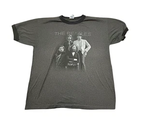 Vintage Beatles Band Ringer T-Shirt Mens XL Gray Crew John Paul George Ringo - Picture 1 of 7