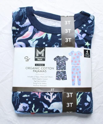 Member's Mark Toddler Girls Organic Cotton 4-Piece Pajama Set AR8 Blue Size 3T - Image 1 of 3