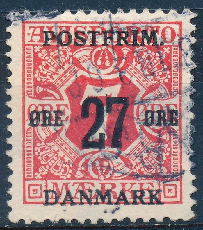 Denmark Scott 147/AFA 87, 27ø/7ø red Provisional, F-VF Used - Image 1 of 1