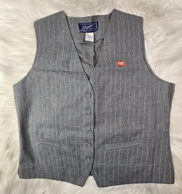 Walgreens Vest Employee Uniform Womens (L) Gray Blue Pinstripe Logo Pharmacy - Image 1 of 4