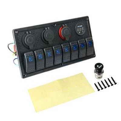 Painel interruptor balancim alternador 12V 8 gangues trailer caminhão barco marinho disjuntor USB - Imagem 1 de 4