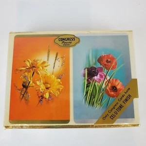 Vintage Congress Playing Cards Double Deck Floral Flowers Cel-U-Tone Finish - Picture 1 of 4