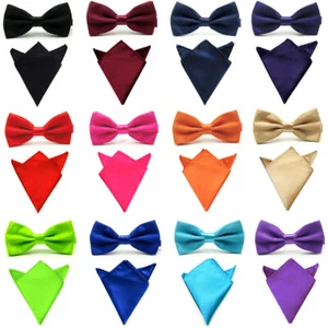 Juego de 10 juegos de pañuelos cuadrados de bolsillo con pajarita lisa satinada para hombre - Imagen 1 de 21