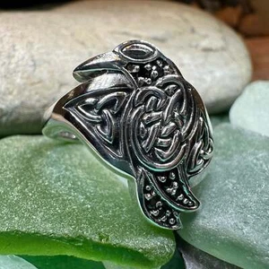 Morrigan Celtic Raven Ring Pagan Wiccan Large Bird Ring 925 - Picture 1 of 10