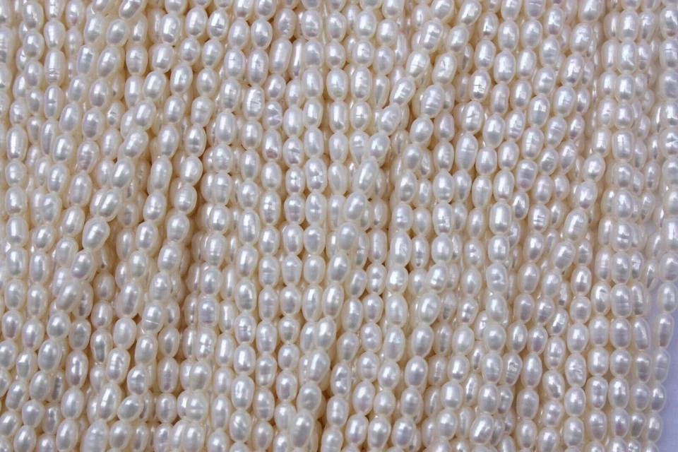 3-4 mm Oval echt Zuchtperlen Strang Süßwasser Perlen Schmuck Kette Halskette - Bild 1 von 1