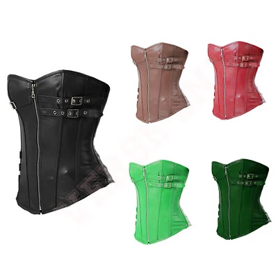 Corsé de cuero debajo del busto entrenamiento cintura cuerpo deshuesado doble acero resistente para mujer Foto 1 de 2