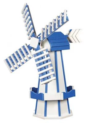 41" POLY WINDMILL - Working White & Blue Dutch Garden Weathervane Amish Handmade - Image 1 of 3