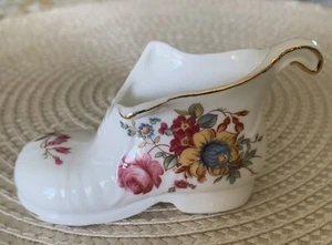 Vtg FINE BONE CHINA Miniature SHOE Boot Lu Pao Hand Painted Spring Flowers 2”X3” - Picture 1 of 6