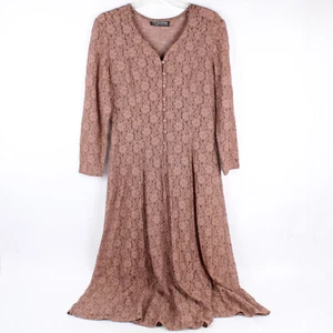 Vintage All That Jazz Mauve Mesh Lace Midi Dress 3/4 Sleeve Women's Medium - Picture 1 of 5