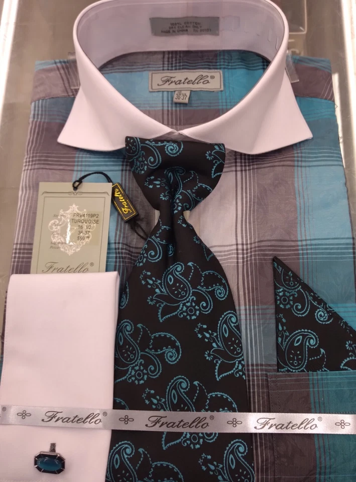 Lindas camisas sociais masculinas com gravata, lenço e abotoaduras - Imagem 1 de 1