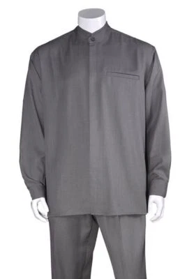  Men's 2-piece Mandarin Banded Collar Casual Shirt Set Walking Suit M2826.  - Image 1 of 4