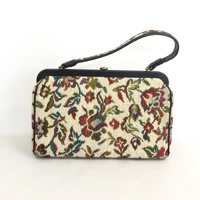 Antiga bolsa de mão de tapeçaria Kadin anos 60 e 70 precisa de reparo de alça 13 x 8 x 4 linda - Imagem 1 de 4