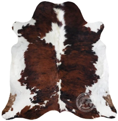 LUXURY COWHIDES Tricolor White Backbone Genuine Cowhide Rug - Size 6x6’ - Top Quality