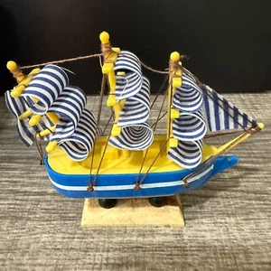 Wooden Sailboat Ornament Nautical Souvenir Miniature ~Blue~ Sailboat Decor 3. - Picture 1 of 4