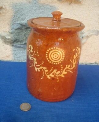 V65 Grand Pot Couvert Terre Cuite Vernissée Savoie / Alsace Art Populaire ancien - Photo 1/4
