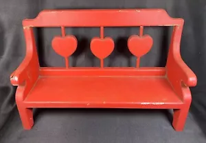 Vintage 16” Handmade Red Rustic Wood Farmhouse Small Bench w Hearts Handcrafted - Picture 1 of 22