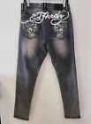 Ed Hardy Embroidered Double Tiger Jeans Men's 34 x 30 Denim Distressed Black