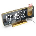 FM Radio Clock Projector Dual Alarm Gold Humidity Temperature 185*45*91mm