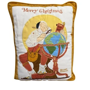 Vintage Balos 1980 Norman Rockwell Frohe Weihnachten besticktes Kissen 15"x12,5" - Bild 1 von 11