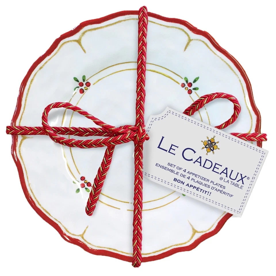 Le Cadeaux Natale Appetizer Plates – Holiday Melamine 6" Set of 4 097NATR