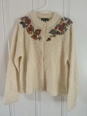 Cárdigan Alpino Floral Encaje Crema Mohair Lana Michelle XL Diseño Islandés Nuevo con Etiquetas Foto 1 de 4