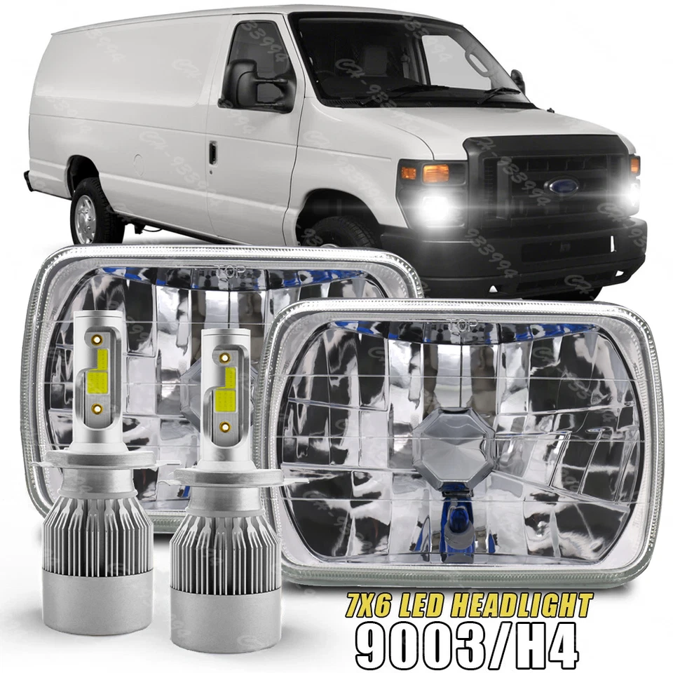 Par de faróis de LED 5x7 7x6" feixe Hi-Lo para 1982-2012 Ford E-150 E-250 E 350 Van - Imagem 1 de 4