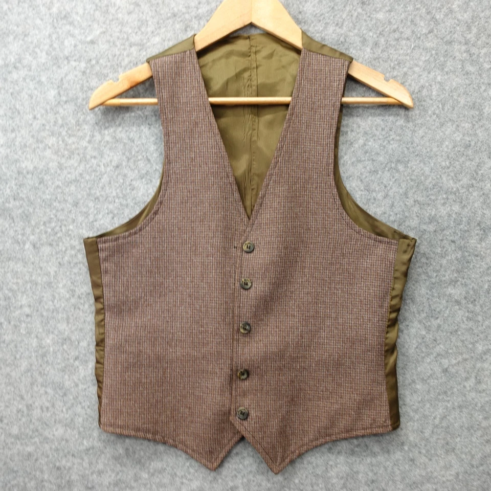 Vintage Grid Check Wool Vest Mens 34R XS Green Red Wine Cabernet Fleck Waistcoat - Image 1 of 4