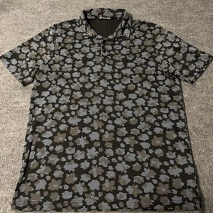 TRAVIS MATHEW Hemd GOLF POLO HERREN XL SCHWARZ/BLAU GEBLÜMT CAMO Kurzarm EUC - Bild 1 von 7