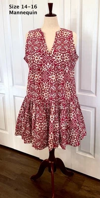 Cynthia Rowley, Vestido Costero Batik Festivo, Talla XL, Hasta la Rodilla, 100% Algodón Foto 1 de 4