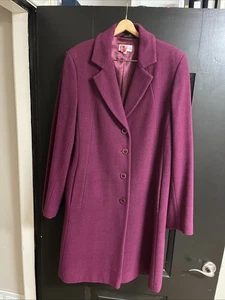 Tall Girl Wool Blend Trench Coat Size 18 Purple Mid-Length Lined Classic City - Picture 1 of 10