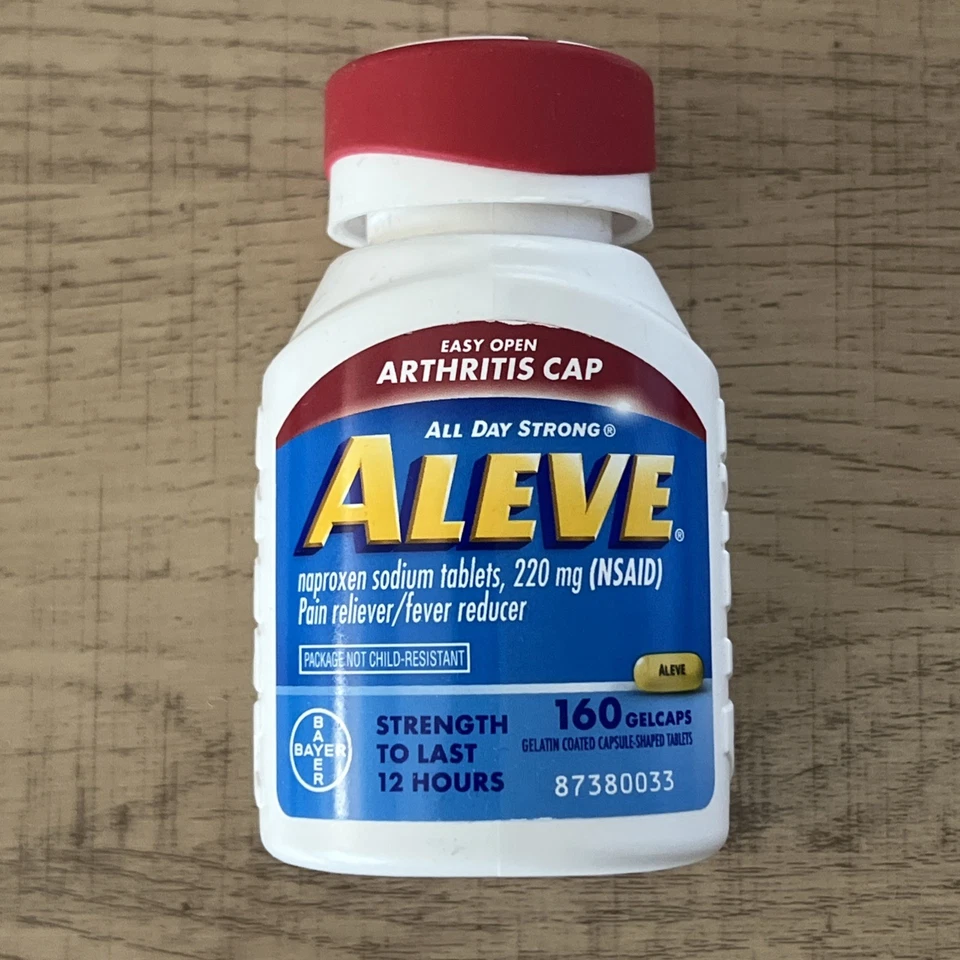 Gorras de gel para aliviar el dolor Aleve 220 mg 160 unidades reductor de artritis y fiebre Foto 1 de 4