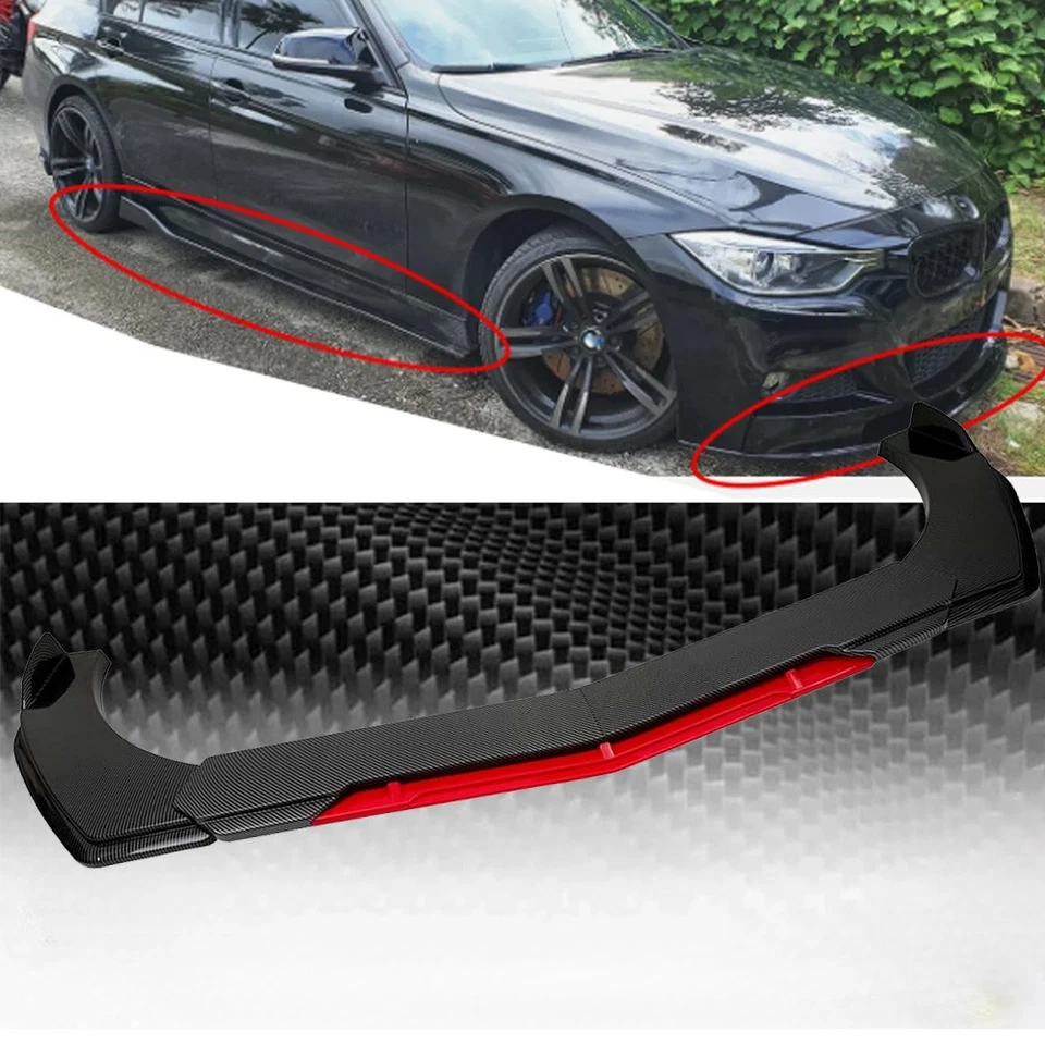 For BMW 320i 328i Front Bumper Lip Spoiler Splitter Body Kit Carbon Fiber+Red - Image 1 of 4
