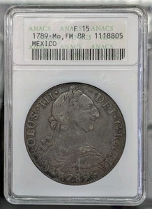 1789 Messico 8 reales. ANACS Fine 15. Vecchio portasapone. Originale, PQ per grado - Foto 1 di 4