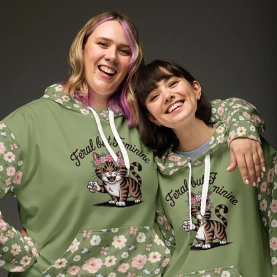 Pulôver feminino com capuz floral verde sálvia 2XS–6XL selvagem gato - Imagem 1 de 4