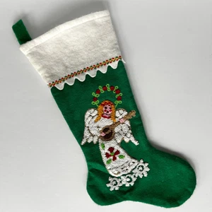 70er Jahre Filz Weihnachtsstrumpf Engel spielt Bluegrass Banjo von Western Universal - Bild 1 von 11