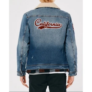 Chaqueta de mezclilla Hollister California para hombre M abrigo de camionero forrado Sherpa usada en excelente estado - Imagen 1 de 14
