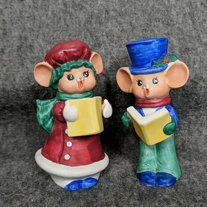 Russ Berrie & Co Porcelain Christmas Carolers Mouse Figurines Singing Vtg Mice - Picture 1 of 6
