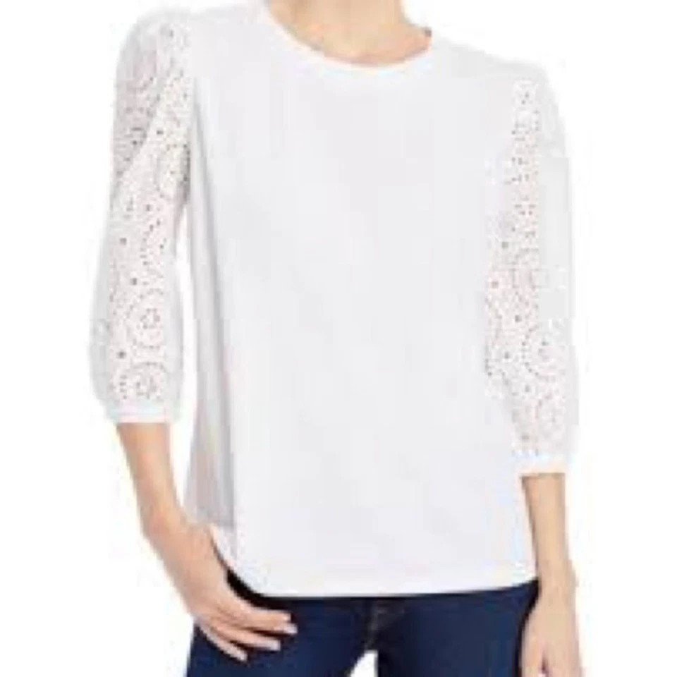 Karl Lagerfield White Lace Sleeve Top M - Image 1 of 4