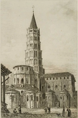 LEMAITRE (*1797) nach GAUCHEREL (19.Jhd), Blick auf die Kirche St. Saturnin, Sst - Bild 1 von 4