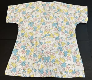 Medical Apparel EWC Scrub Sz MED Shirt White w/ Hearts Snap ER Nurse Vet Doctor - Picture 1 of 9