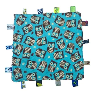 Manta de seguridad OWLS bebé Lovey azul y marrón hoyuelo Minky con etiquetas satinadas Foto 1 de 2