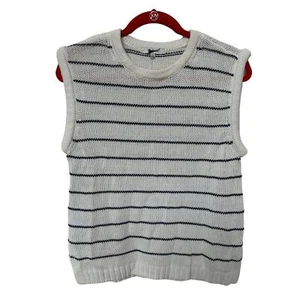 Madewell Melina Puff Trim Sweater Vest Stripe Relaxed Fit Linen Sz S NWT - Picture 1 of 5