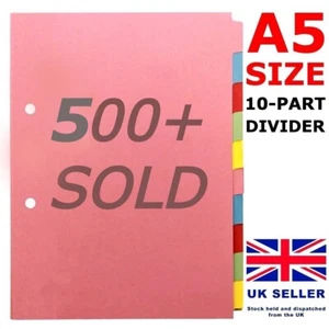 A5 10 Part Subject Dividers 155 gsm Office Filing Index Coloured Ring Binder NEW - Picture 1 of 14