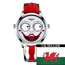 Gents Joker Clown White Face Dials For Eyes Black White Red Strap Watch