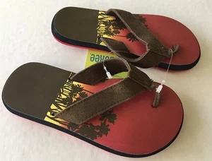 NWT Gymboree Surf Camp Sz 9/10 Red & Brown Palm Tree Sunset Flip Flop Sandals - Picture 1 of 1